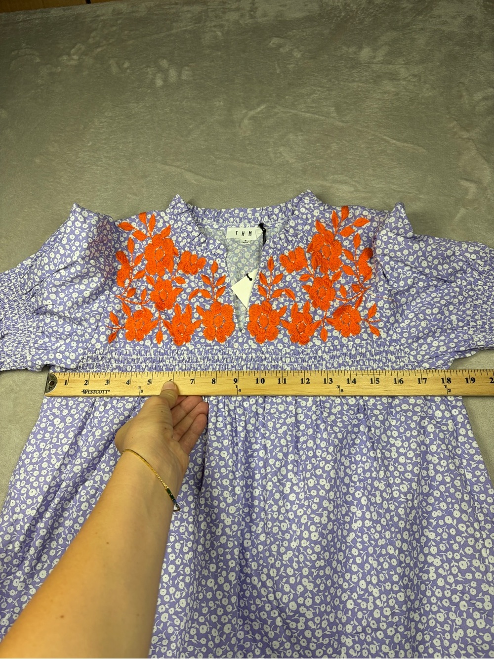 NWT THML Floral Embroidered Purple Orange White Short Puff Sleeve Blouse Small - Picture 6 of 14